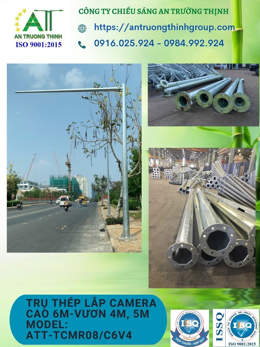 Trụ Thép Lắp Camera Quan Sát Cao 6m, 8m, Tay Vươn 3m, 4m, 5m, 6m
